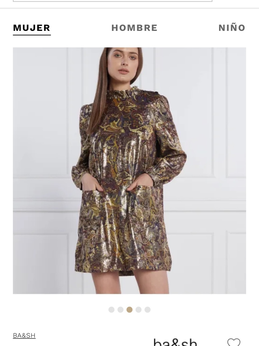 ba&sh Metallic Paisley Mini Dress in Gold and Brown Tones
